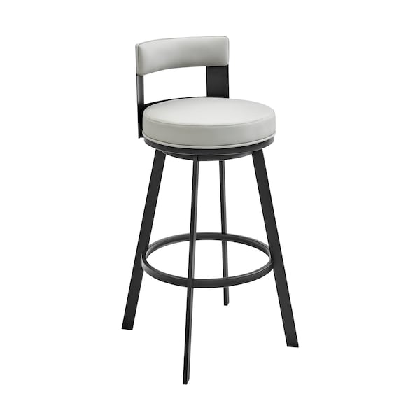 Armen Living Lynof Swivel Counter Stool in Black Metal with Light Gray Faux Leather 840254335431 - main